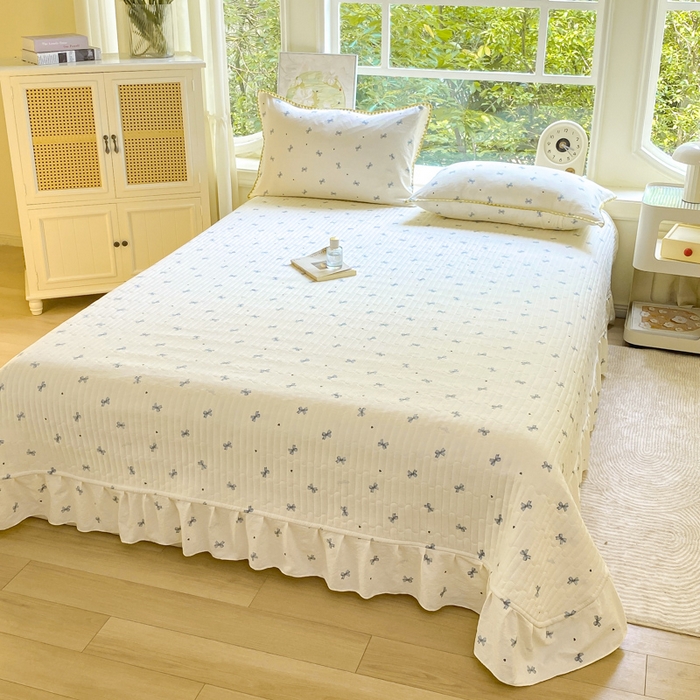 91家纺网 家纺一手货源 找家纺 尚美 2025新款三角针工艺款云感双层纱被套四件套-床盖款 兰蝴蝶米