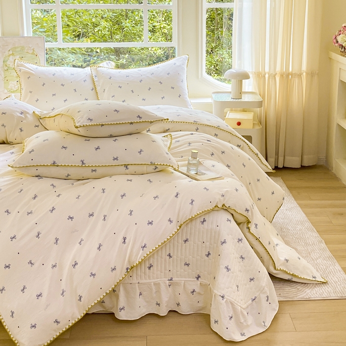 91家纺网 家纺一手货源 找家纺 尚美 2025新款三角针工艺款云感双层纱被套四件套-床盖款 兰蝴蝶米