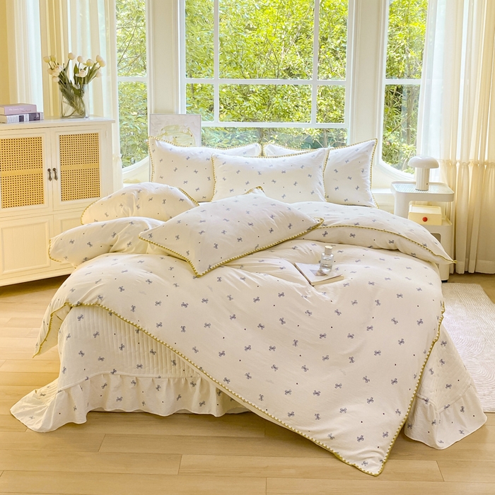 91家纺网 家纺一手货源 找家纺 尚美 2025新款三角针工艺款云感双层纱被套四件套-床盖款 兰蝴蝶米