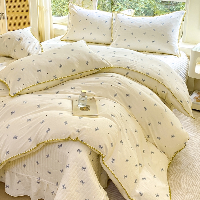 91家纺网 家纺一手货源 找家纺 尚美 2025新款三角针工艺款云感双层纱被套四件套-床盖款 兰蝴蝶米