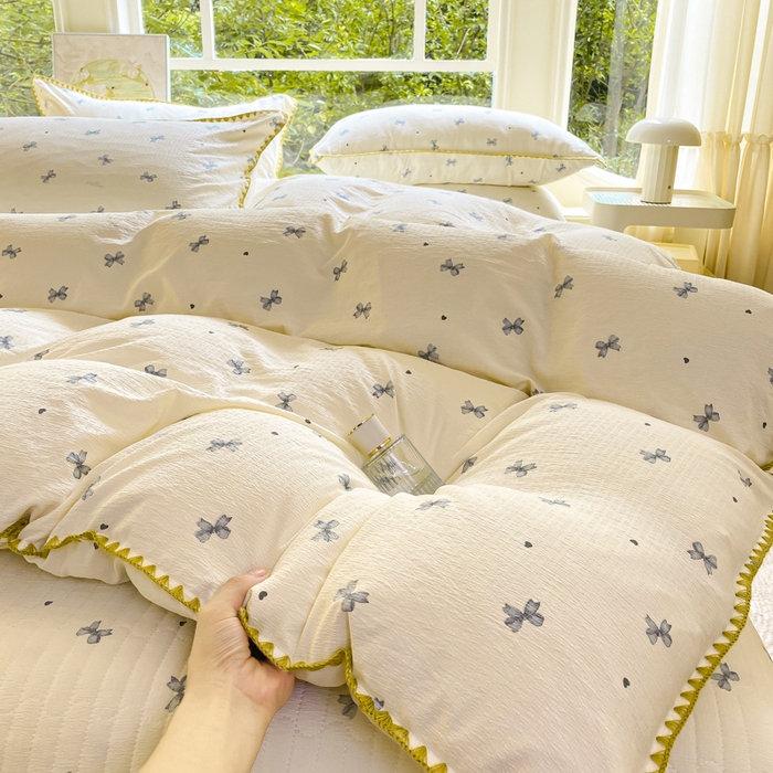 91家纺网 家纺一手货源 找家纺 尚美 2025新款三角针工艺款云感双层纱被套四件套-床盖款 兰蝴蝶米