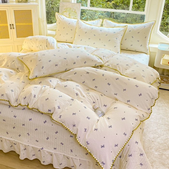 91家纺网 家纺一手货源 找家纺 尚美 2025新款三角针工艺款云感双层纱被套四件套-床盖款 兰蝴蝶米