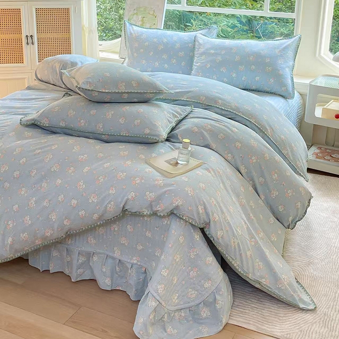 尚美 2025新款三角针工艺款云感双层纱被套四件套-床盖款 兰亭