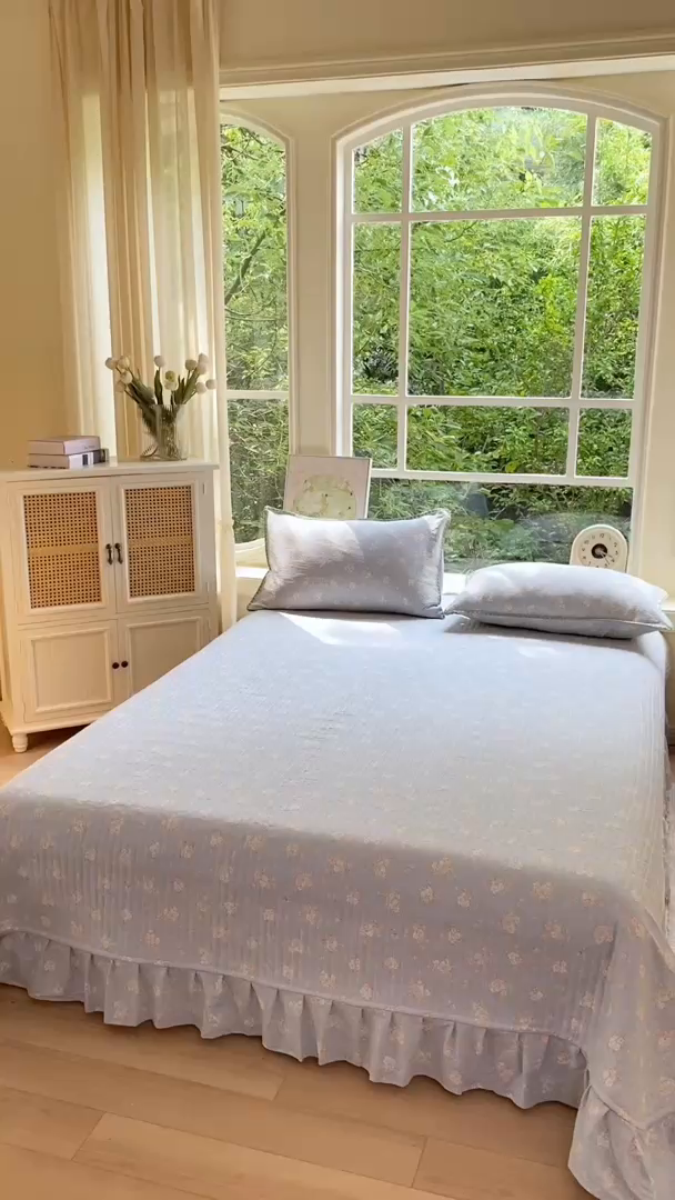 91家纺网 家纺一手货源 找家纺 尚美 2025新款三角针工艺款云感双层纱被套四件套-床盖款 兰亭