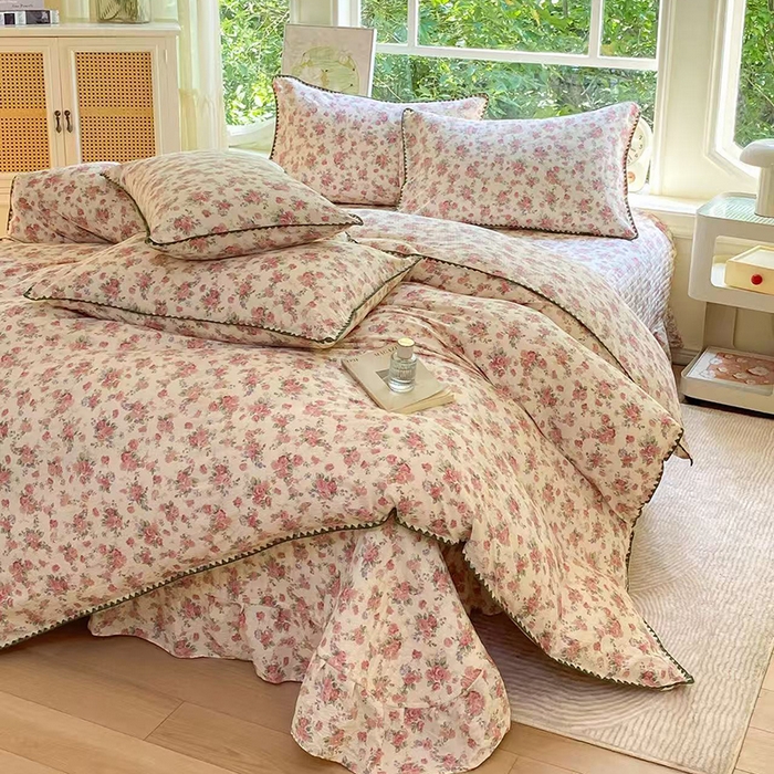 尚美 2025新款三角针工艺款云感双层纱被套四件套-床盖款 玫瑰花园