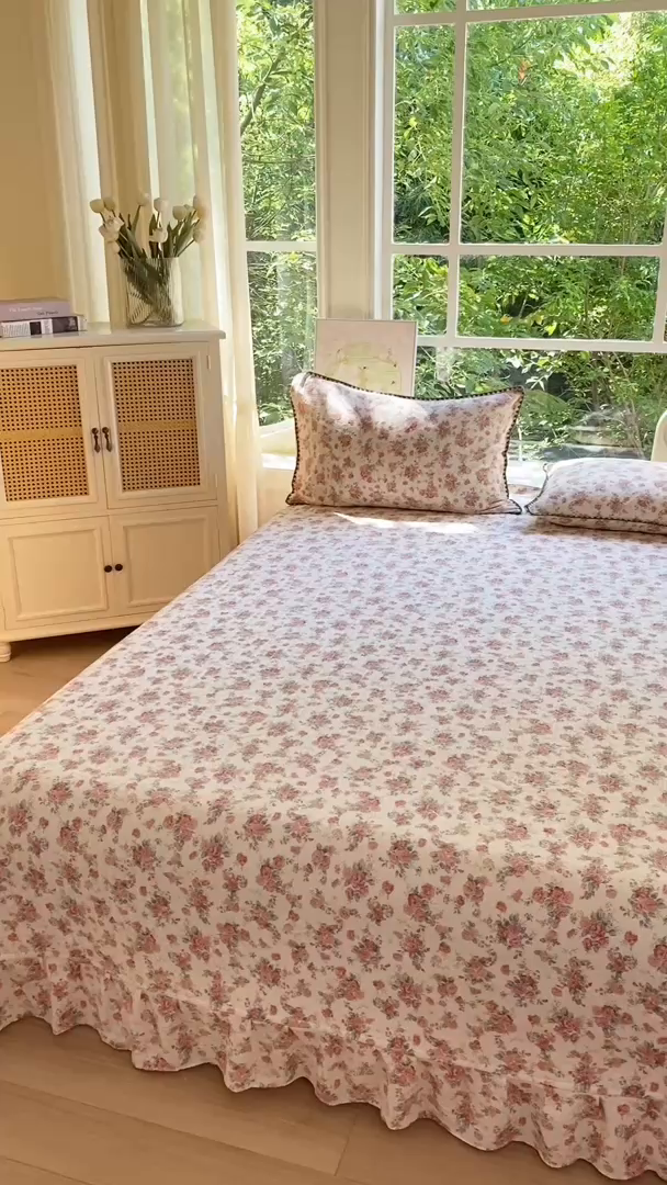 91家纺网 家纺一手货源 找家纺 尚美 2025新款三角针工艺款云感双层纱被套四件套-床盖款 玫瑰花园