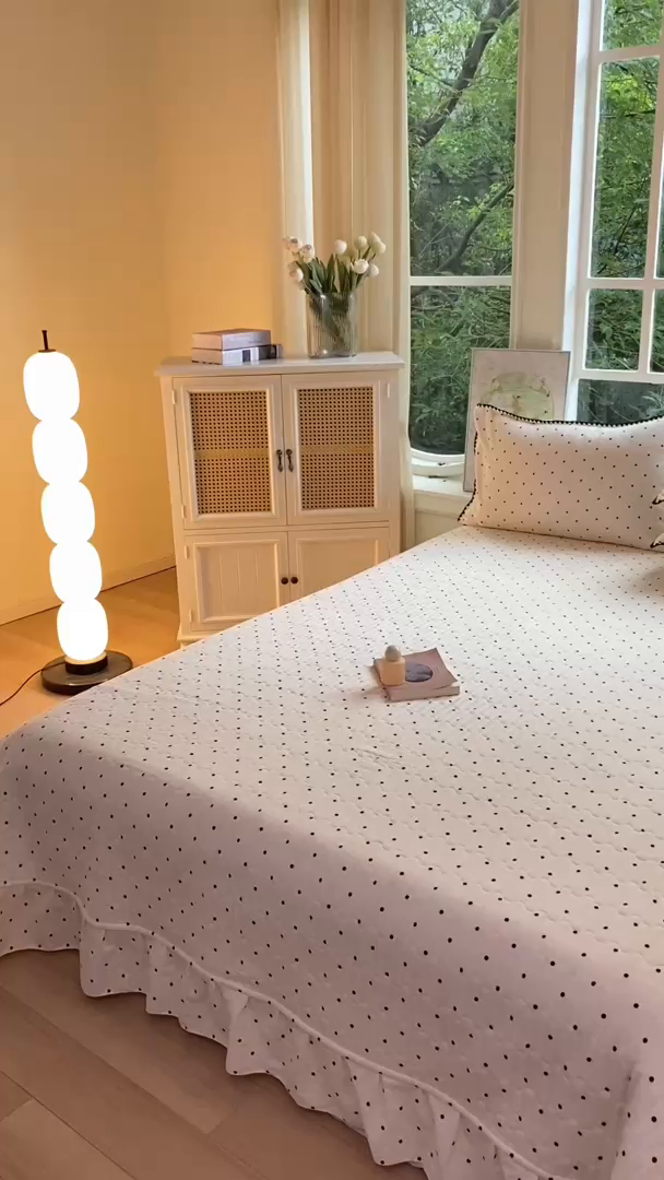 91家纺网 家纺一手货源 找家纺 尚美 2025新款三角针工艺款云感双层纱被套四件套-床盖款 米波点