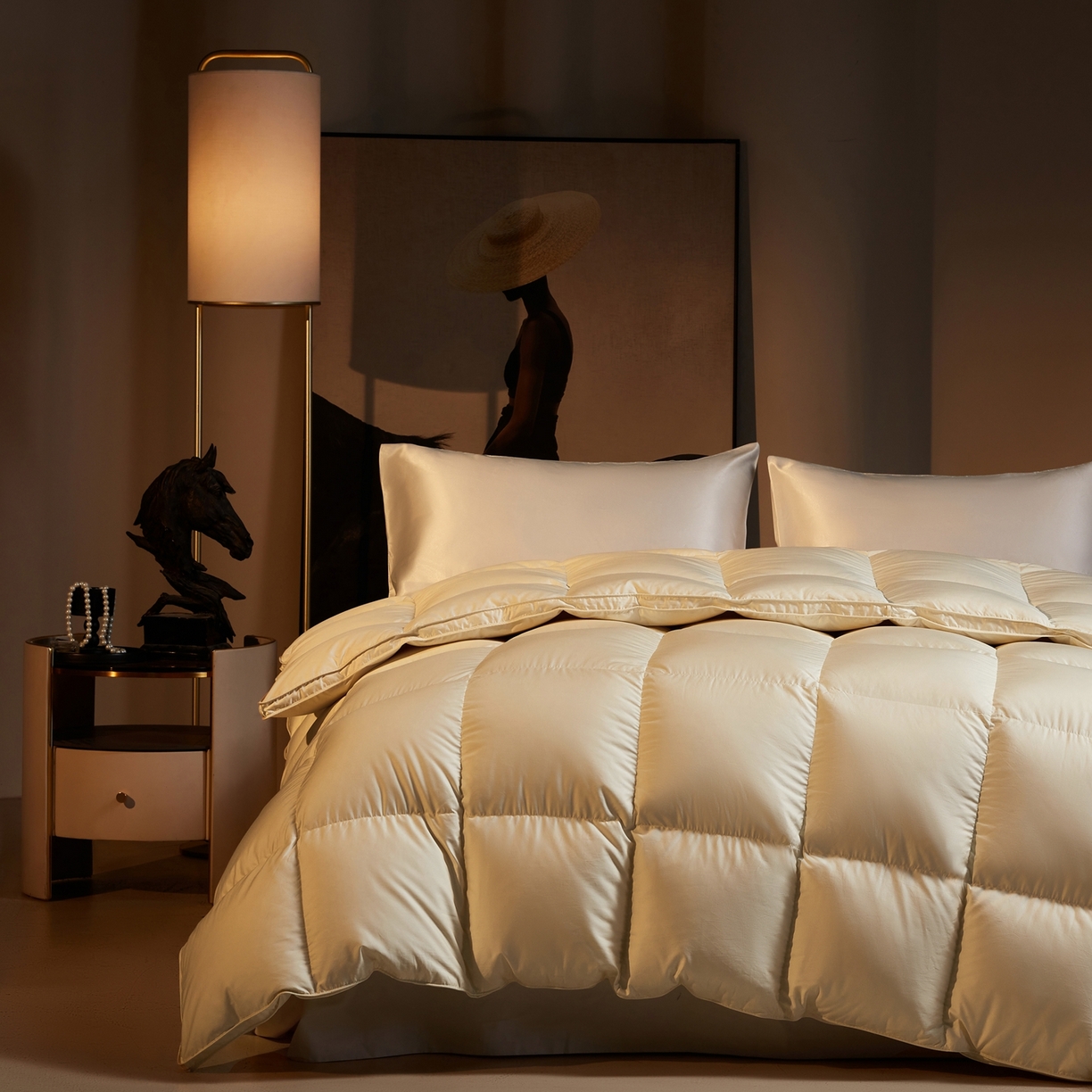 91家纺网 家纺一手货源 找家纺 织梦人羽绒工厂店2025新款高蓬松羽绒羽毛被大牌同款花型-莱赛尔+棉纯色系列 莱赛尔-米黄