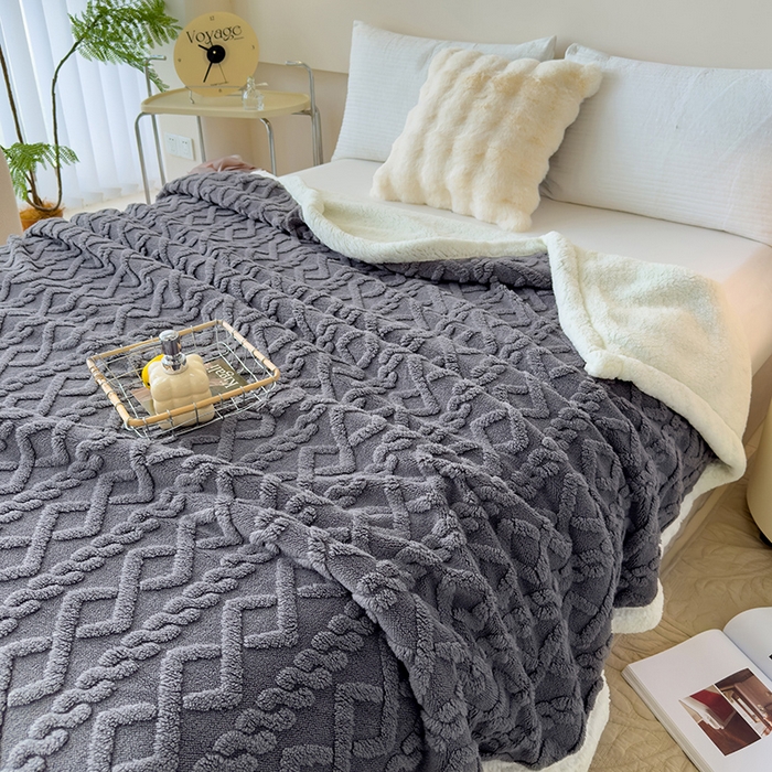 91家纺网 家纺一手货源 找家纺 柏薇 2024新款塔芙绒羊羔绒双层毛毯系列 深空灰