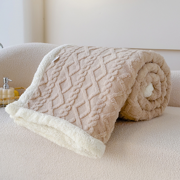 91家纺网 家纺一手货源 找家纺 柏薇 2024新款塔芙绒羊羔绒双层毛毯系列 奶茶色