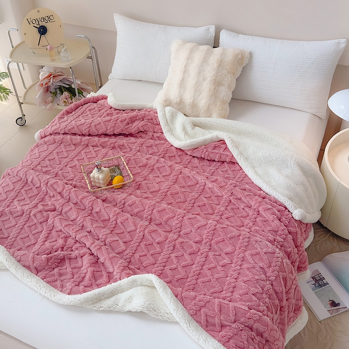 91家纺网 家纺一手货源 找家纺 柏薇 2024新款塔芙绒羊羔绒双层毛毯系列 豆沙粉