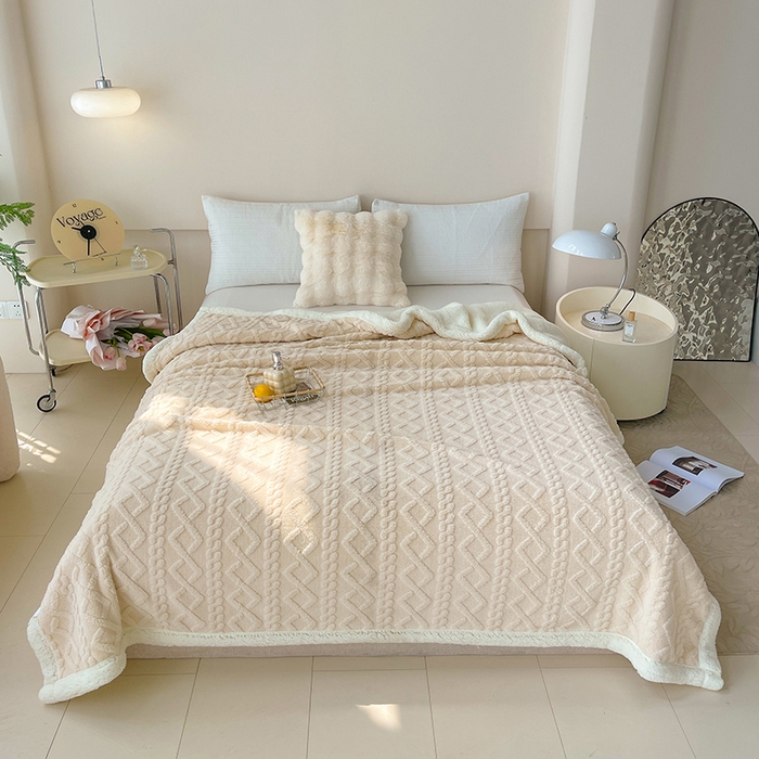 柏薇 2024新款塔芙绒羊羔绒双层毛毯系列 米白色