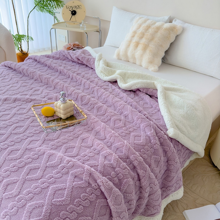91家纺网 家纺一手货源 找家纺 柏薇 2024新款塔芙绒羊羔绒双层毛毯系列 香芋紫
