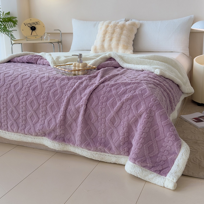 91家纺网 家纺一手货源 找家纺 柏薇 2024新款塔芙绒羊羔绒双层毛毯系列 香芋紫