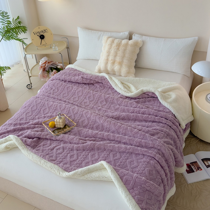 91家纺网 家纺一手货源 找家纺 柏薇 2024新款塔芙绒羊羔绒双层毛毯系列 香芋紫