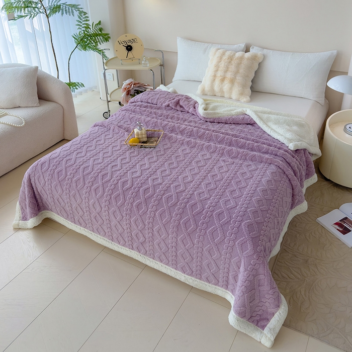 91家纺网 家纺一手货源 找家纺 柏薇 2024新款塔芙绒羊羔绒双层毛毯系列 香芋紫