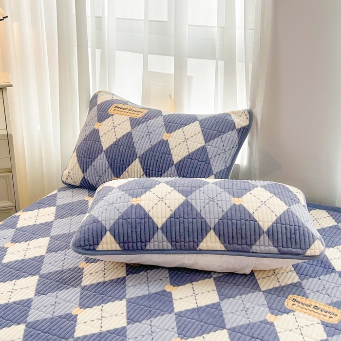 91家纺网 家纺一手货源 找家纺 梵朴 2025新款印花牛奶绒珊瑚绒夹棉直角包边款床盖榻榻米炕盖 英伦风尚