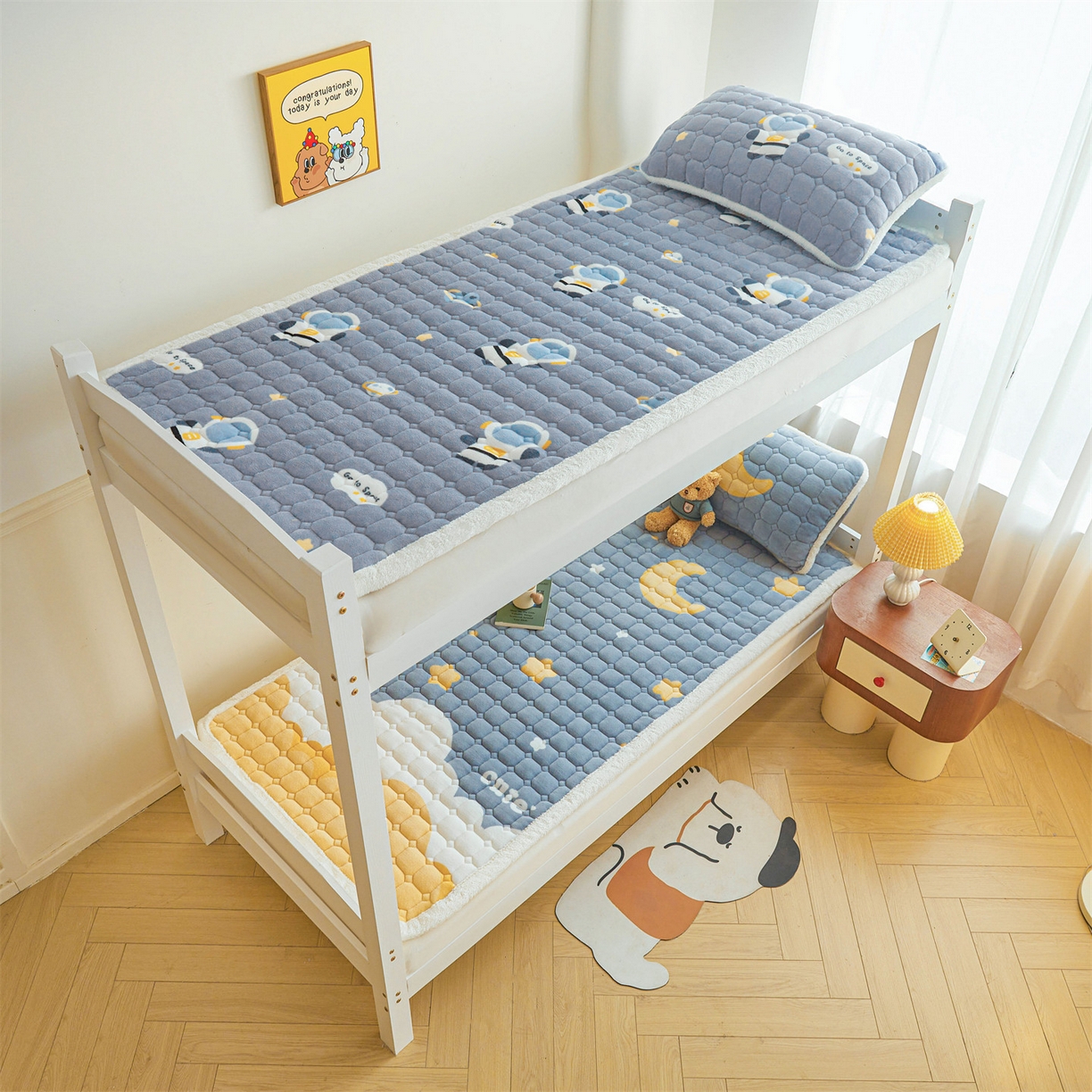 91家纺网 家纺一手货源 找家纺 雯豆家纺 2025新款牛奶绒床垫床护垫学生床褥子宿舍印花床褥铺底 牛奶绒床褥-筑梦星空