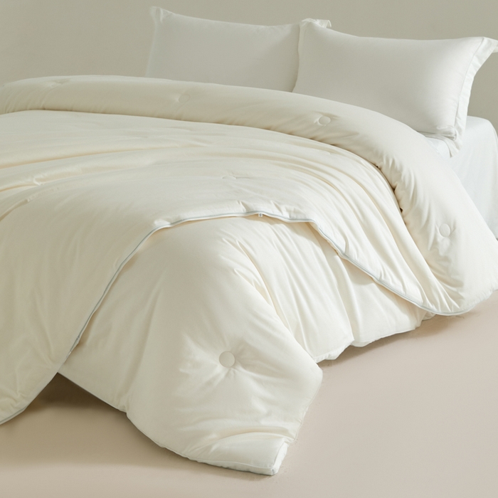 91家纺网 家纺一手货源 找家纺 纪梵茜 2025新款李官奇正品55%大豆被子60长绒棉拉链子母被双胎二合一被芯冬被 白色