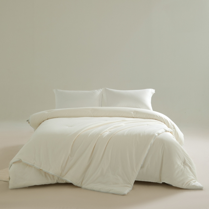 91家纺网 家纺一手货源 找家纺 纪梵茜 2025新款李官奇正品55%大豆被子60长绒棉拉链子母被双胎二合一被芯冬被 白色