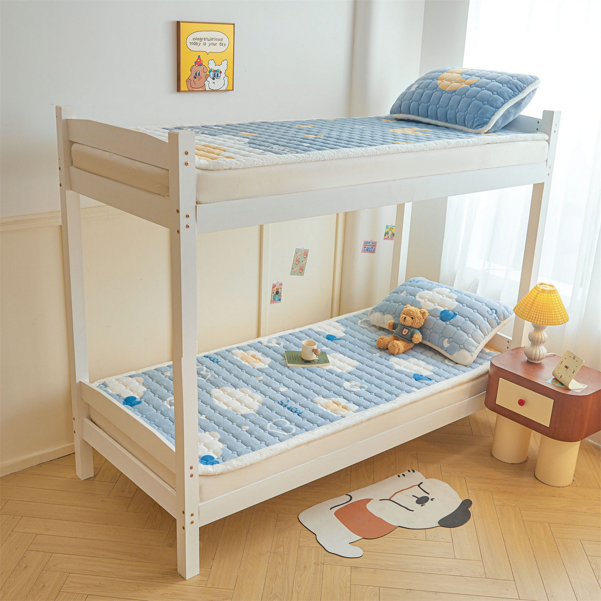 91家纺网 家纺一手货源 找家纺 雯豆家纺 2025新款牛奶绒床垫床护垫学生床褥子宿舍印花床褥铺底 牛奶绒床褥-爱心云