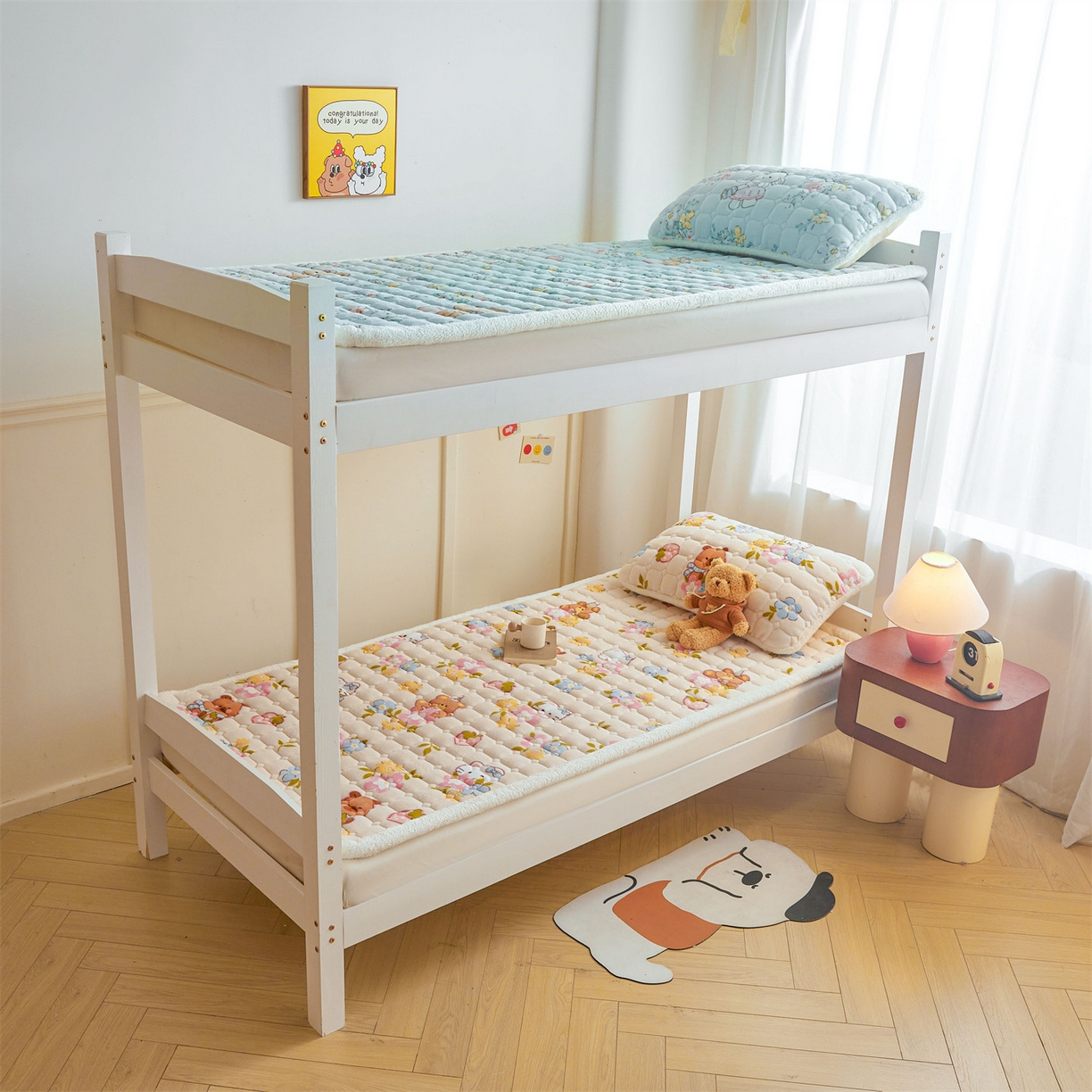 91家纺网 家纺一手货源 找家纺 雯豆家纺 2025新款牛奶绒床垫床护垫学生床褥子宿舍印花床褥铺底 牛奶绒床褥-彩色萌宠