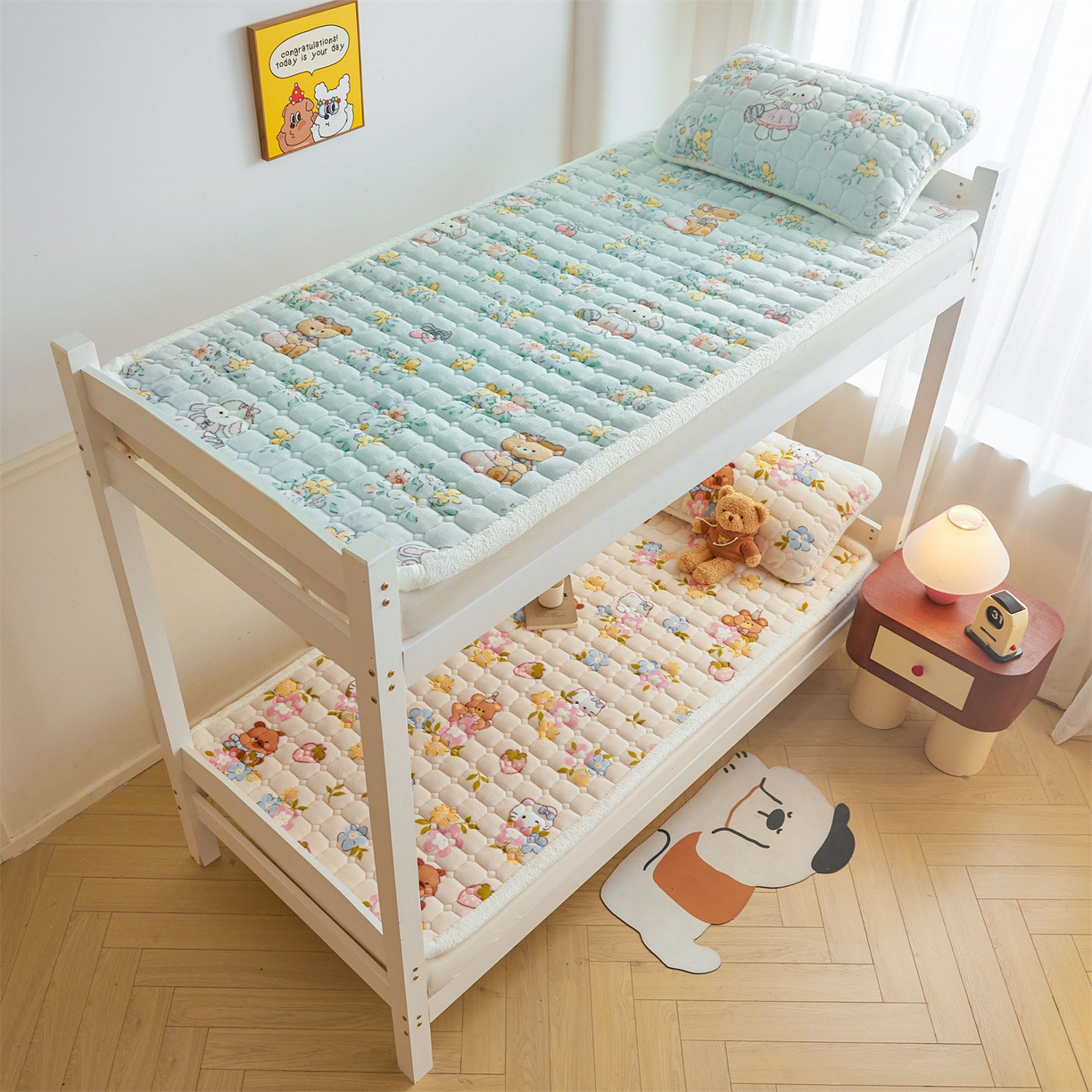 91家纺网 家纺一手货源 找家纺 雯豆家纺 2025新款牛奶绒床垫床护垫学生床褥子宿舍印花床褥铺底 牛奶绒床褥-彩色萌宠