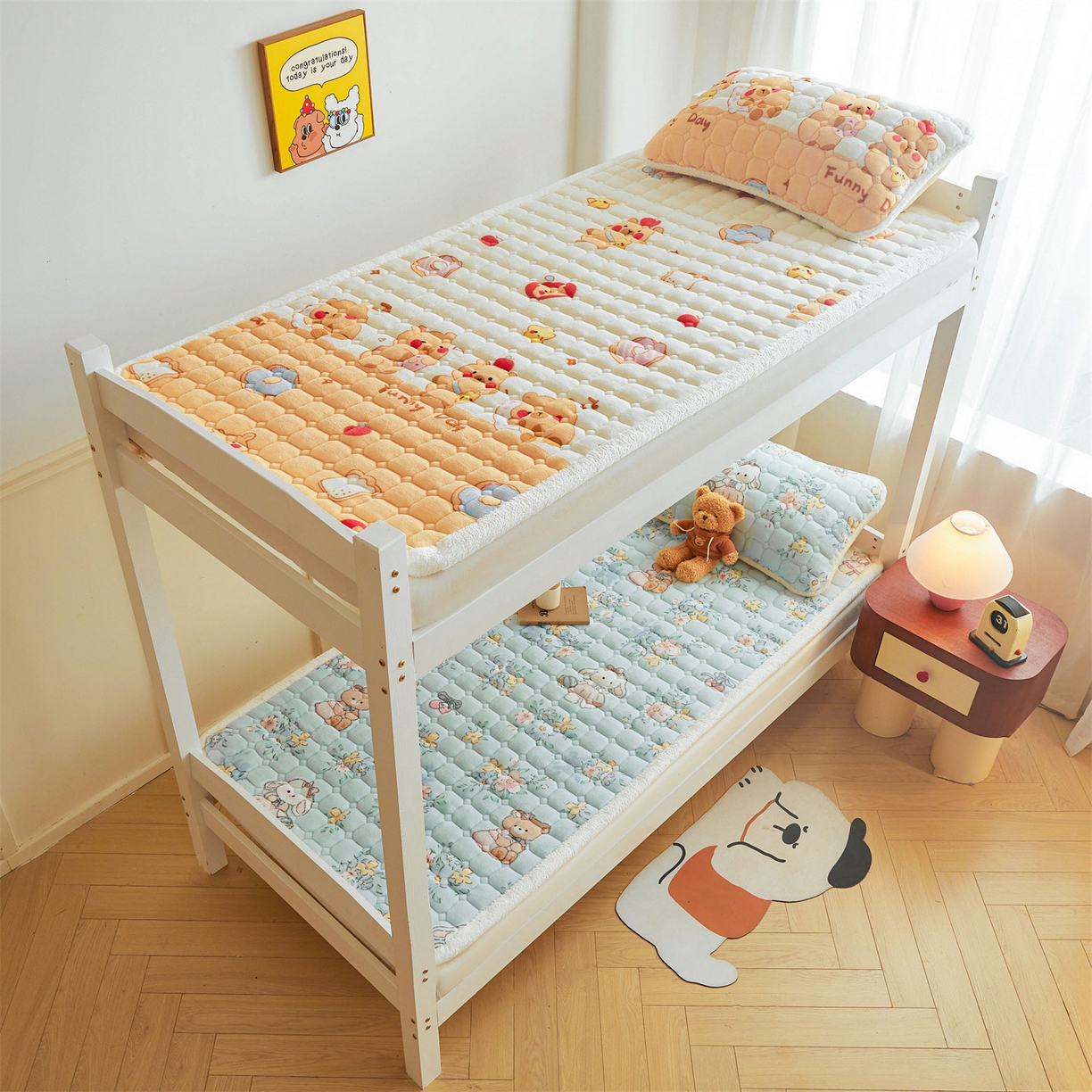 91家纺网 家纺一手货源 找家纺 雯豆家纺 2025新款牛奶绒床垫床护垫学生床褥子宿舍印花床褥铺底 牛奶绒床褥-多彩生活