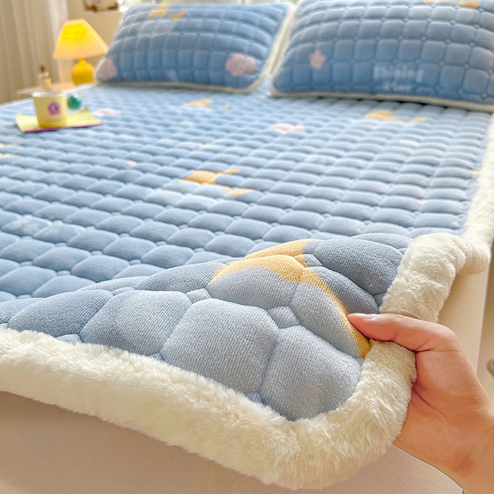 91家纺网 家纺一手货源 找家纺 （总）梵朴 2025新款印花牛奶绒床褥垫加厚珊瑚绒床褥子床垫