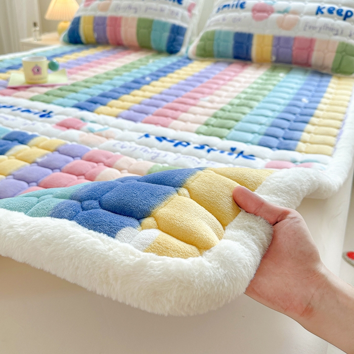 梵朴 2025新款印花牛奶绒床褥垫加厚珊瑚绒床褥子床垫 彩虹条