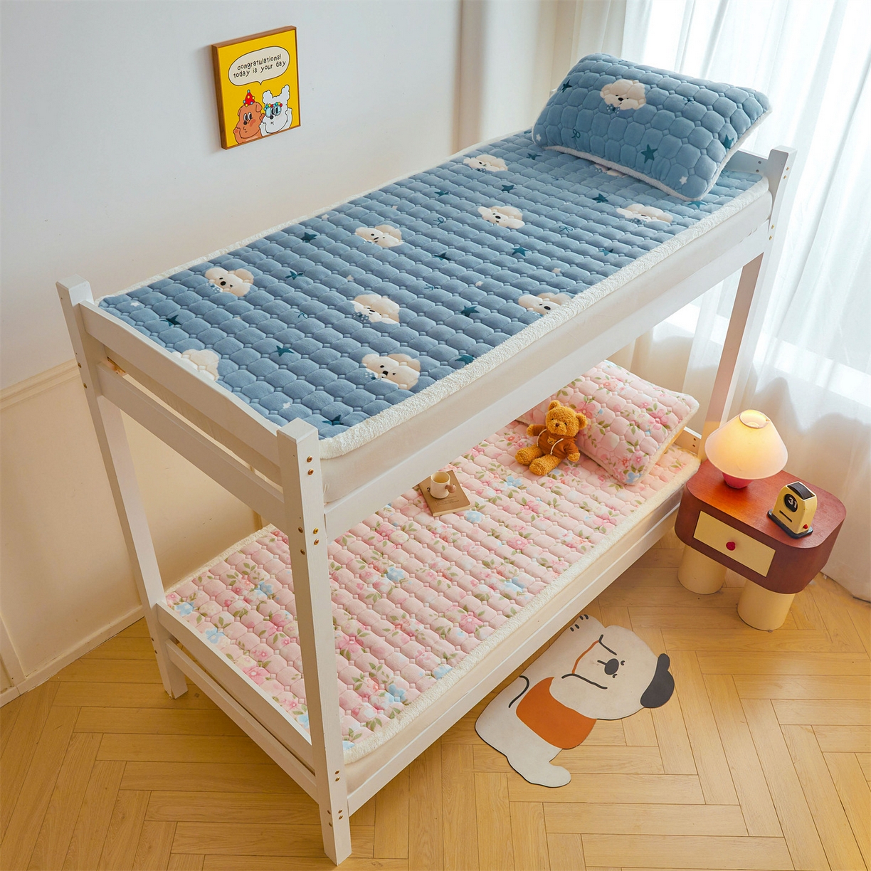 91家纺网 家纺一手货源 找家纺 雯豆家纺 2025新款牛奶绒床垫床护垫学生床褥子宿舍印花床褥铺底 牛奶绒床褥-莱茵