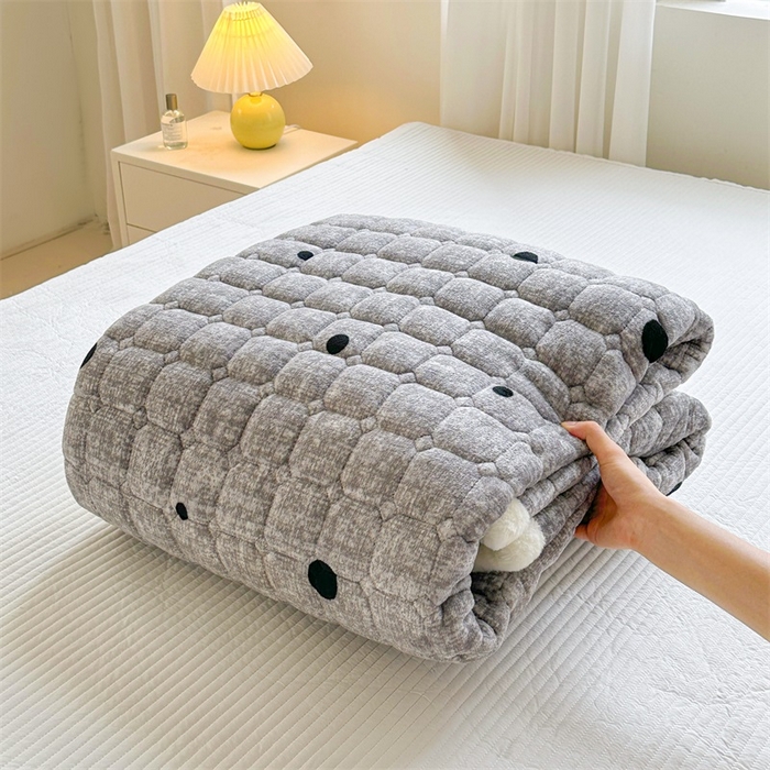 91家纺网 家纺一手货源 找家纺 梵朴 2025新款印花牛奶绒床褥垫加厚珊瑚绒床褥子床垫 波点灰