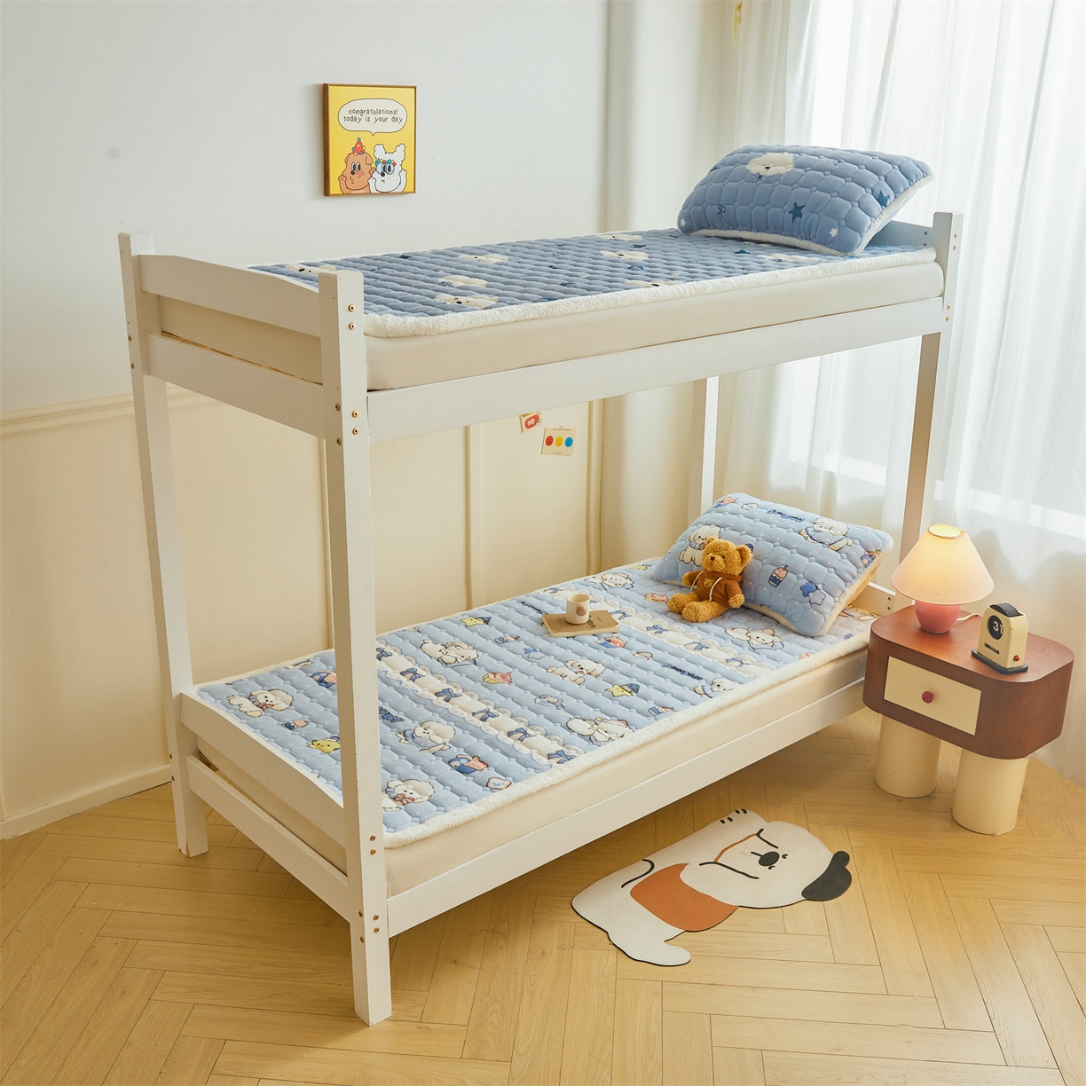 91家纺网 家纺一手货源 找家纺 雯豆家纺 2025新款牛奶绒床垫床护垫学生床褥子宿舍印花床褥铺底 牛奶绒床褥-奶蓝小狗