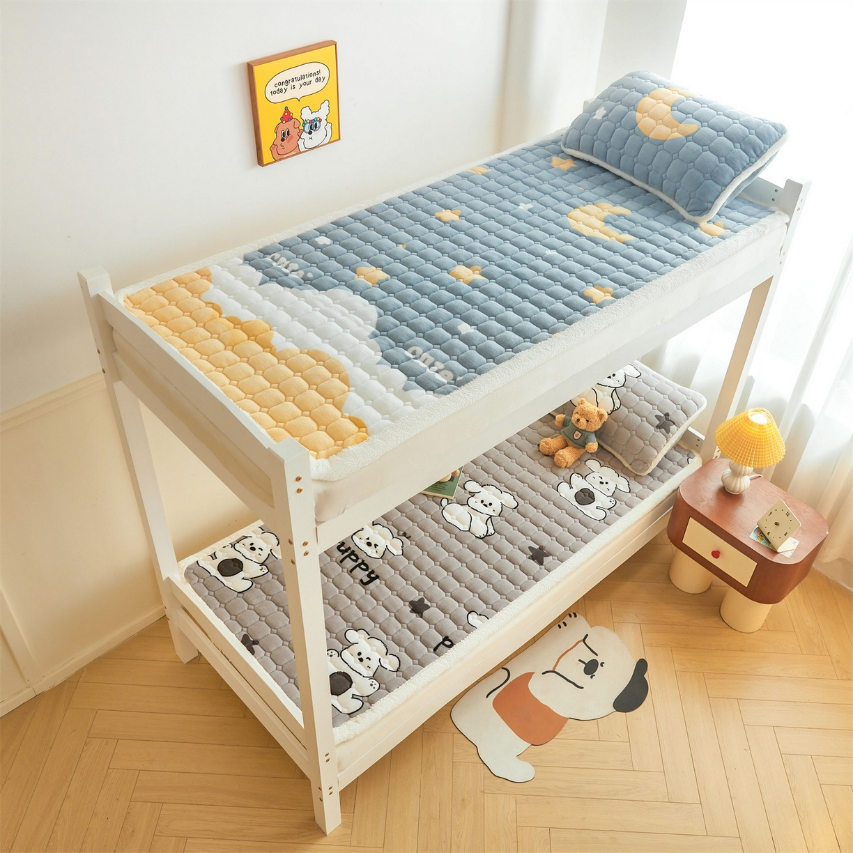 91家纺网 家纺一手货源 找家纺 雯豆家纺 2025新款牛奶绒床垫床护垫学生床褥子宿舍印花床褥铺底 牛奶绒床褥-皮皮狗