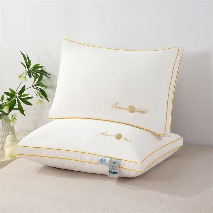 91家纺网 家纺一手货源 找家纺 永乐枕芯 2025新款山茶花刺绣枕枕芯羽丝绒枕芯星级酒店款枕头 金色-中枕