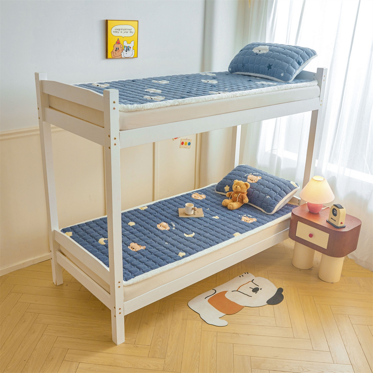 91家纺网 家纺一手货源 找家纺 雯豆家纺 2025新款牛奶绒床垫床护垫学生床褥子宿舍印花床褥铺底 牛奶绒床褥-太空小熊