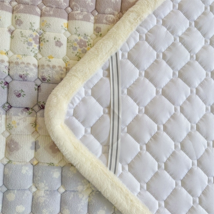 91家纺网 家纺一手货源 找家纺 梵朴 2025新款印花牛奶绒床褥垫加厚珊瑚绒床褥子床垫 条纹小花-紫