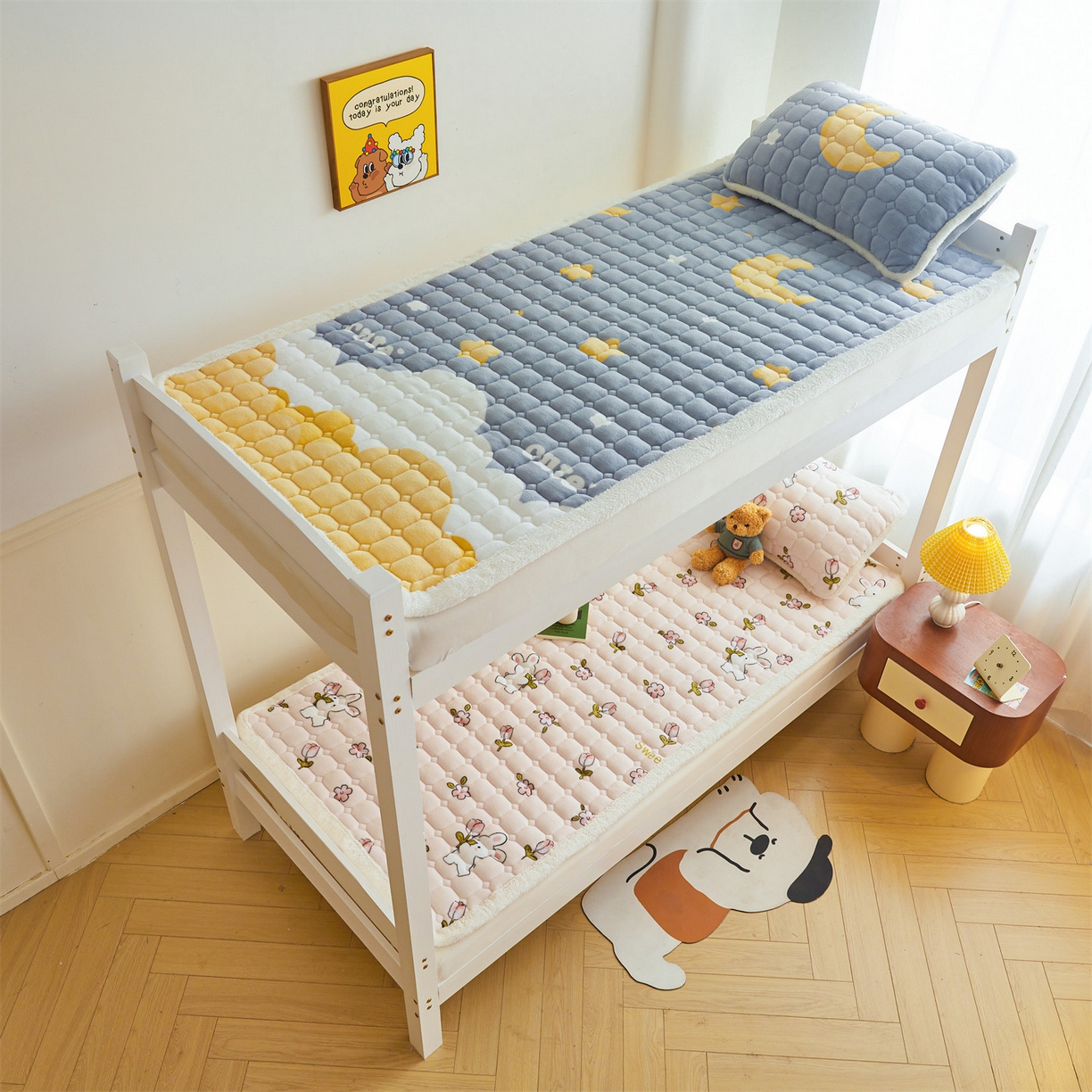 91家纺网 家纺一手货源 找家纺 雯豆家纺 2025新款牛奶绒床垫床护垫学生床褥子宿舍印花床褥铺底 牛奶绒床褥-月季小兔