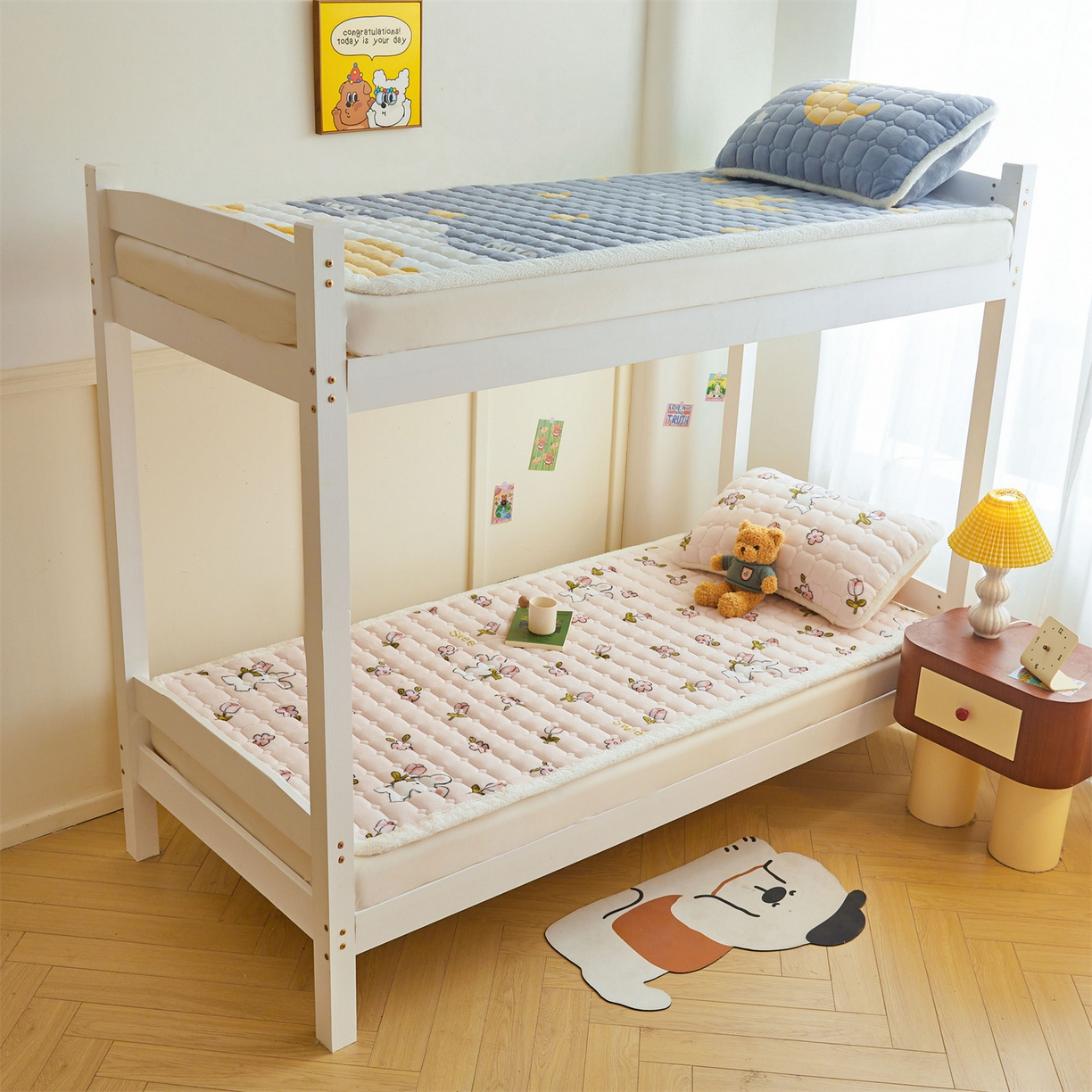 91家纺网 家纺一手货源 找家纺 雯豆家纺 2025新款牛奶绒床垫床护垫学生床褥子宿舍印花床褥铺底 牛奶绒床褥-月季小兔