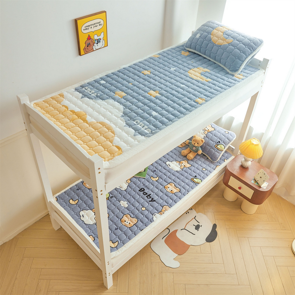 91家纺网 家纺一手货源 找家纺 雯豆家纺 2025新款牛奶绒床垫床护垫学生床褥子宿舍印花床褥铺底 牛奶绒床褥-云朵熊