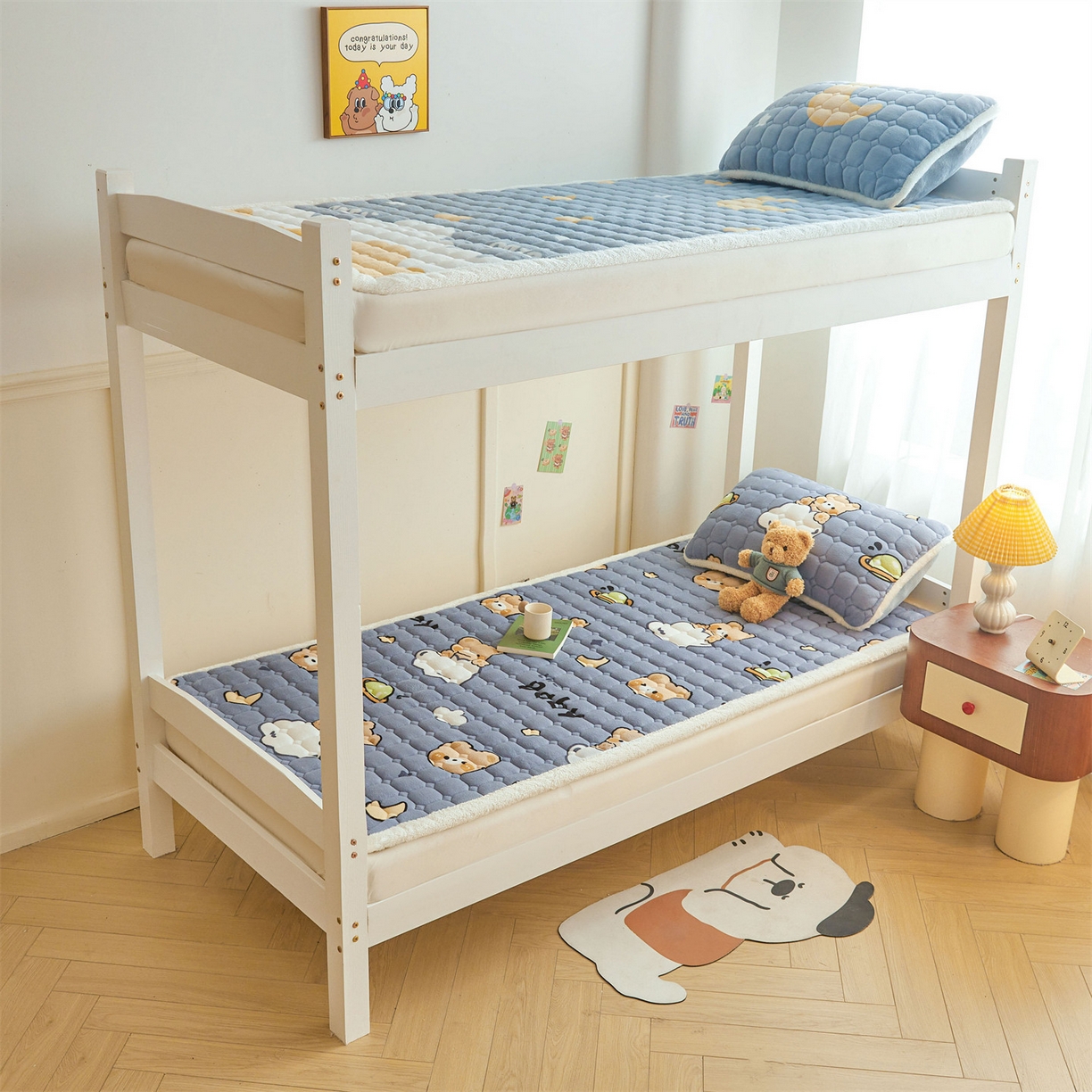 91家纺网 家纺一手货源 找家纺 雯豆家纺 2025新款牛奶绒床垫床护垫学生床褥子宿舍印花床褥铺底 牛奶绒床褥-云朵熊