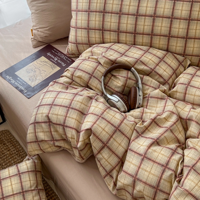 91家纺网 家纺一手货源 找家纺 （总）希丞家居 2025新款学生季格子加厚亚麻四件套（提供买家秀）