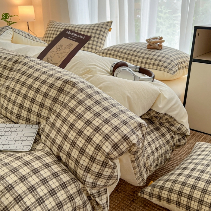 91家纺网 家纺一手货源 找家纺 （总）希丞家居 2025新款学生季格子加厚亚麻四件套（提供买家秀）