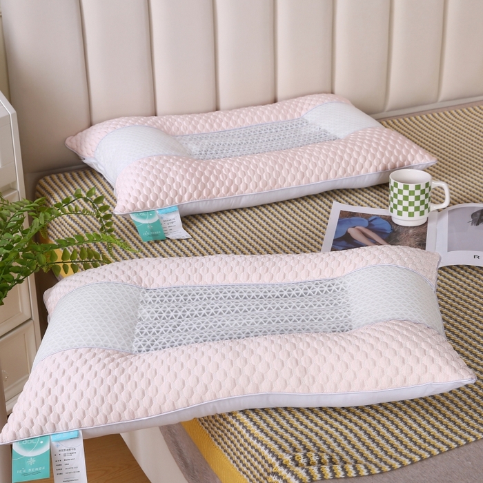 91家纺网 家纺一手货源 找家纺 永乐枕芯 2025新款凉感豆豆低枕枕头冰豆豆羽丝枕芯 粉色 48x74cm/只