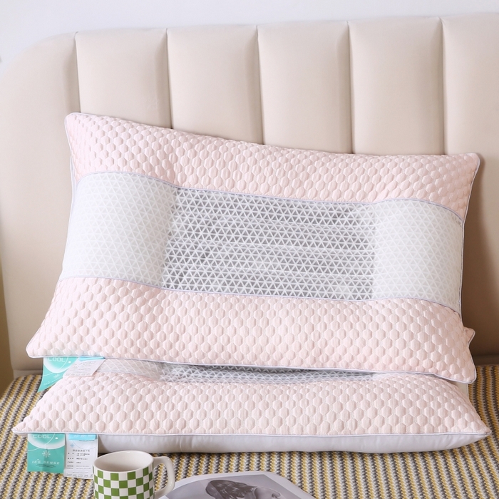 91家纺网 家纺一手货源 找家纺 永乐枕芯 2025新款凉感豆豆低枕枕头冰豆豆羽丝枕芯 粉色 48x74cm/只