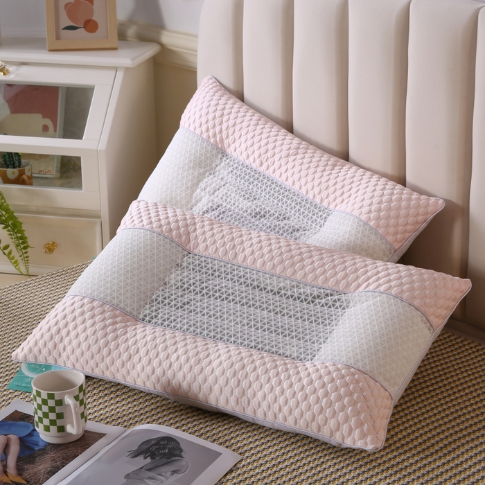 91家纺网 家纺一手货源 找家纺 永乐枕芯 2025新款凉感豆豆低枕枕头冰豆豆羽丝枕芯 粉色 48x74cm/对