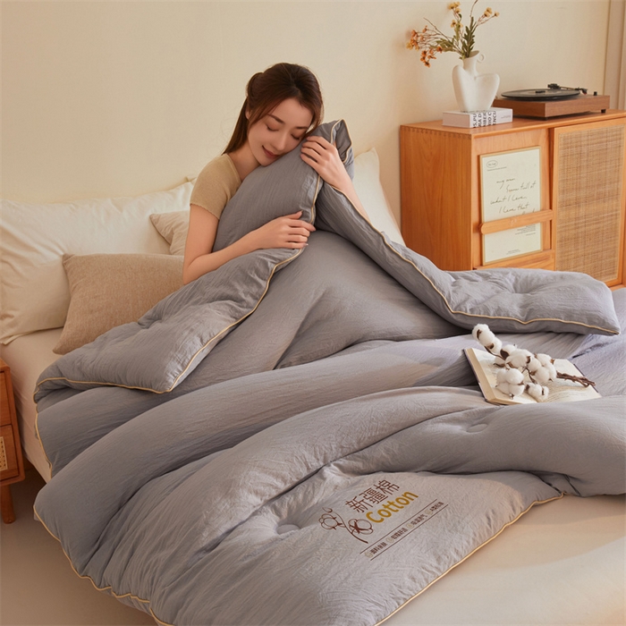 91家纺网 家纺一手货源 找家纺 好福居 2025新款A类水洗棉100%新疆棉花被棉絮春秋被冬被被子被芯 浅灰