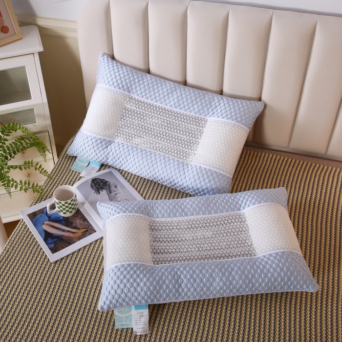 91家纺网 家纺一手货源 找家纺 永乐枕芯 2025新款凉感豆豆低枕枕头冰豆豆羽丝枕芯 浅蓝 48x74cm/对