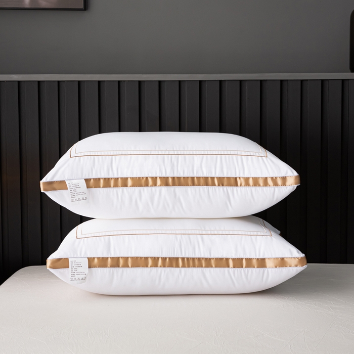 91家纺网 家纺一手货源 找家纺 永乐枕芯 2025新款磨毛新品酒店羽丝绒枕芯回字绣立体枕头 金色 48*74cm高枕/只