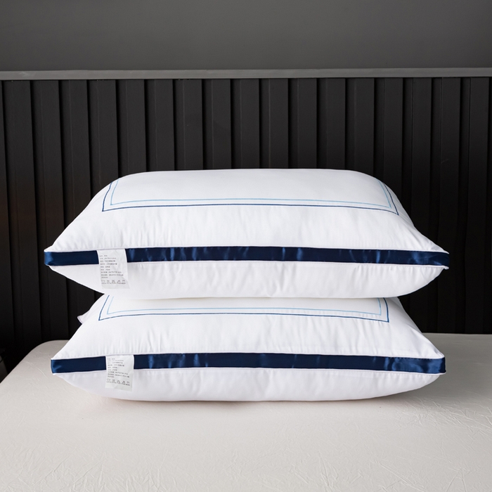 91家纺网 家纺一手货源 找家纺 永乐枕芯 2025新款磨毛新品酒店羽丝绒枕芯回字绣立体枕头 蓝色 48*74cm高枕/只